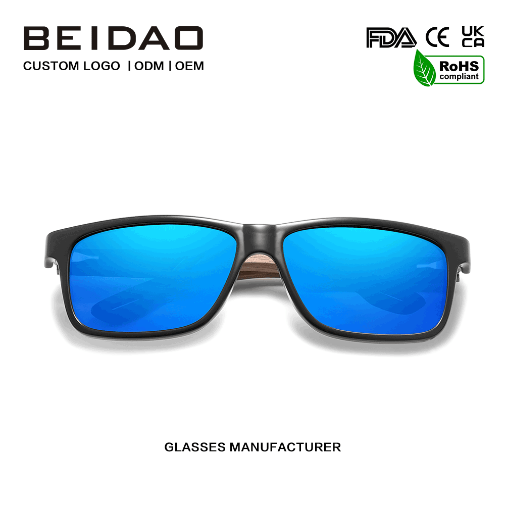 Voor unisex walnoot frame blauw gepolariseerde zonnebril