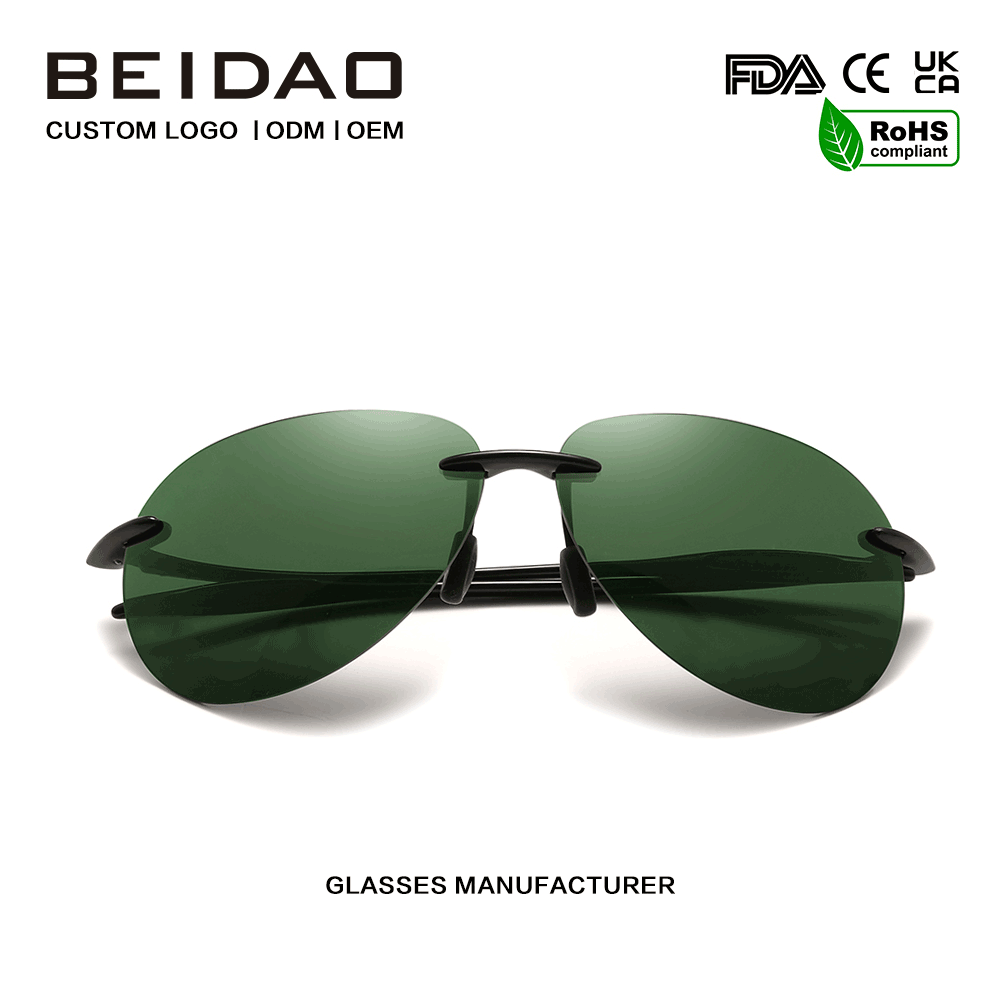 Nieuwe designer ultralichte TR90 frameloze zonnebril met groene lens